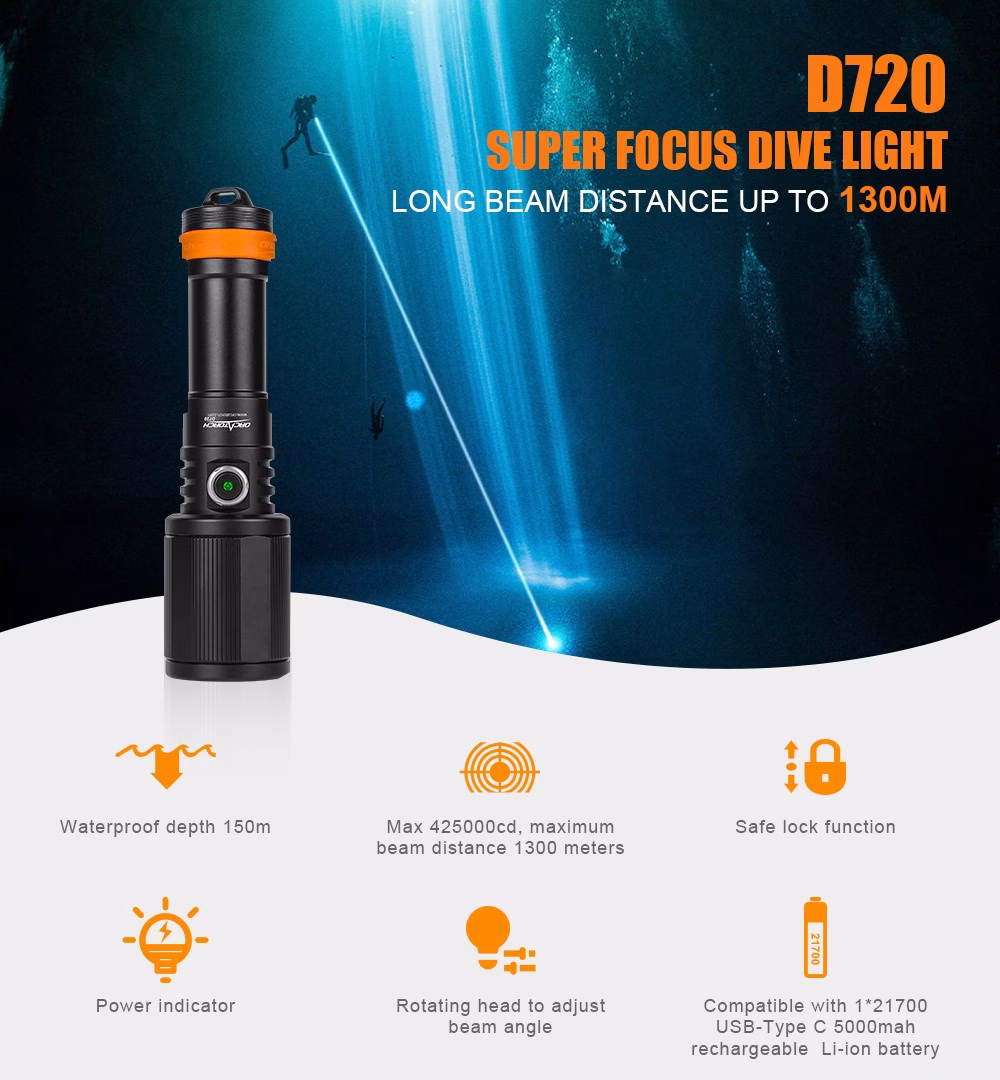 OrcaTorch D720 Super Focus duiklamp - Afbeelding 6